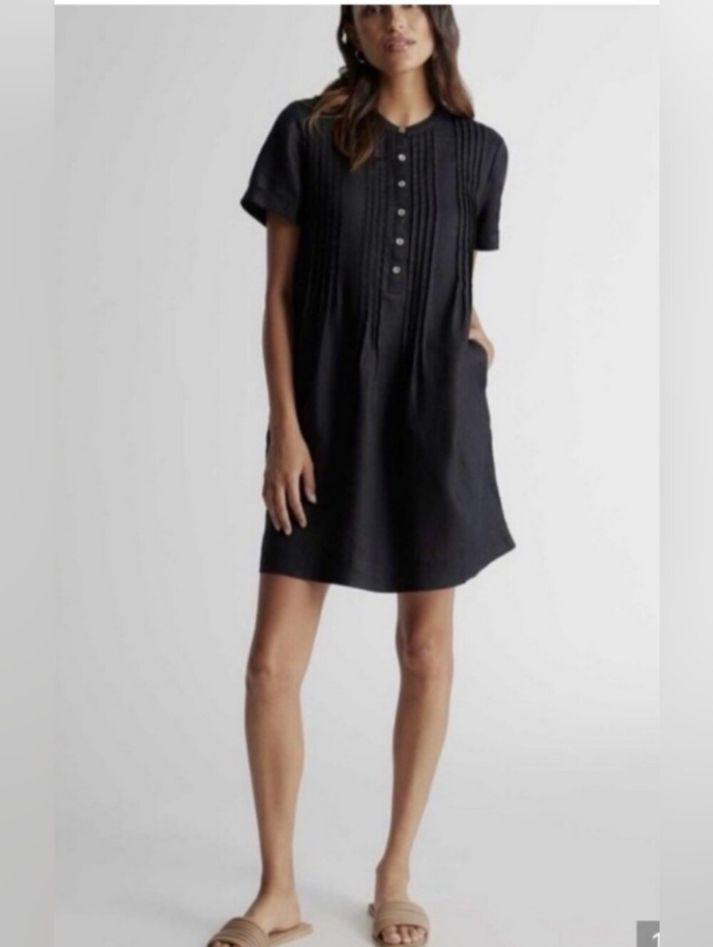 Quince Black Linen Dress With Sleeves